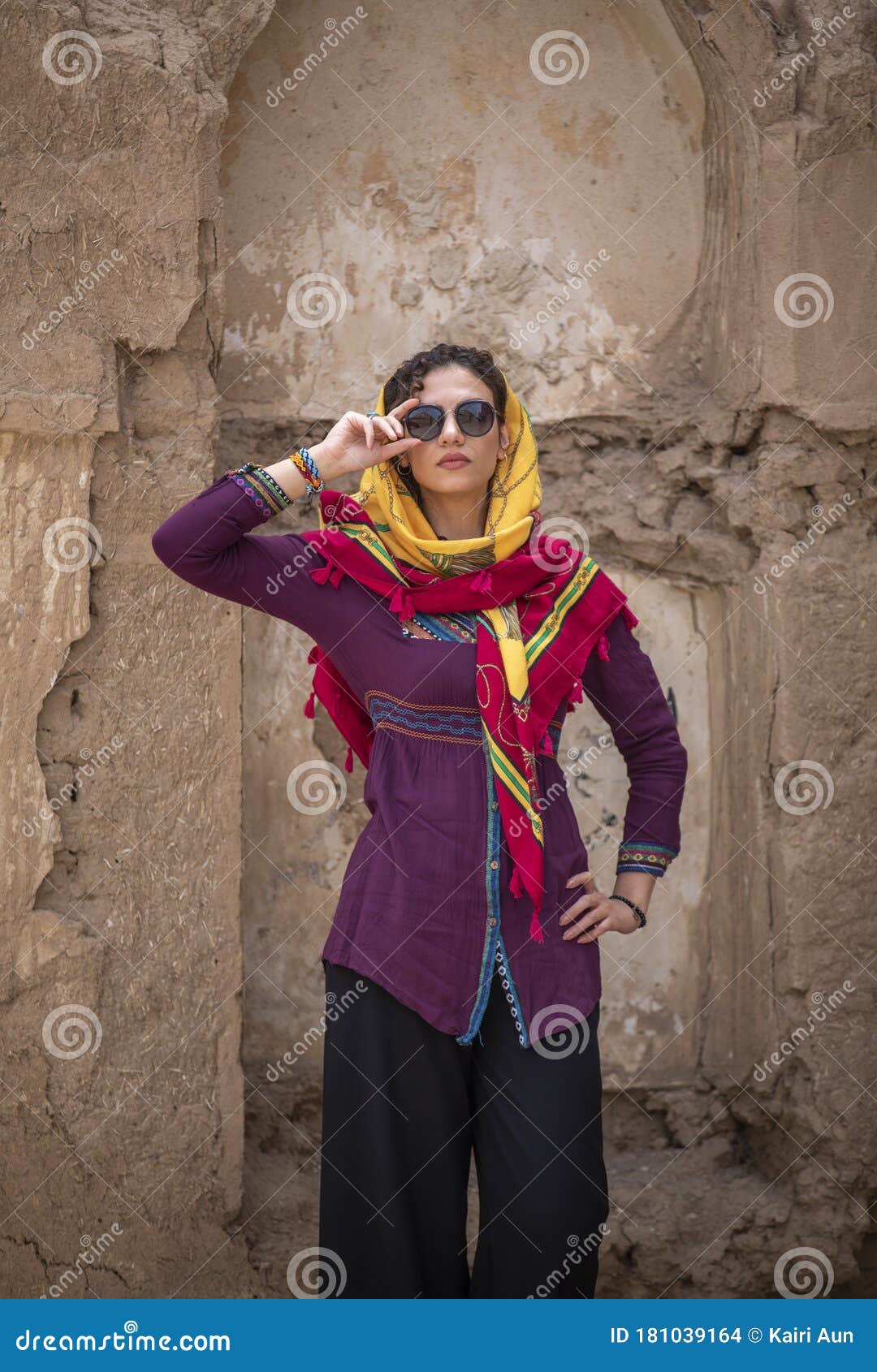 Young Beautiful Iranian Lady on a Streets of an Old Village in Iran