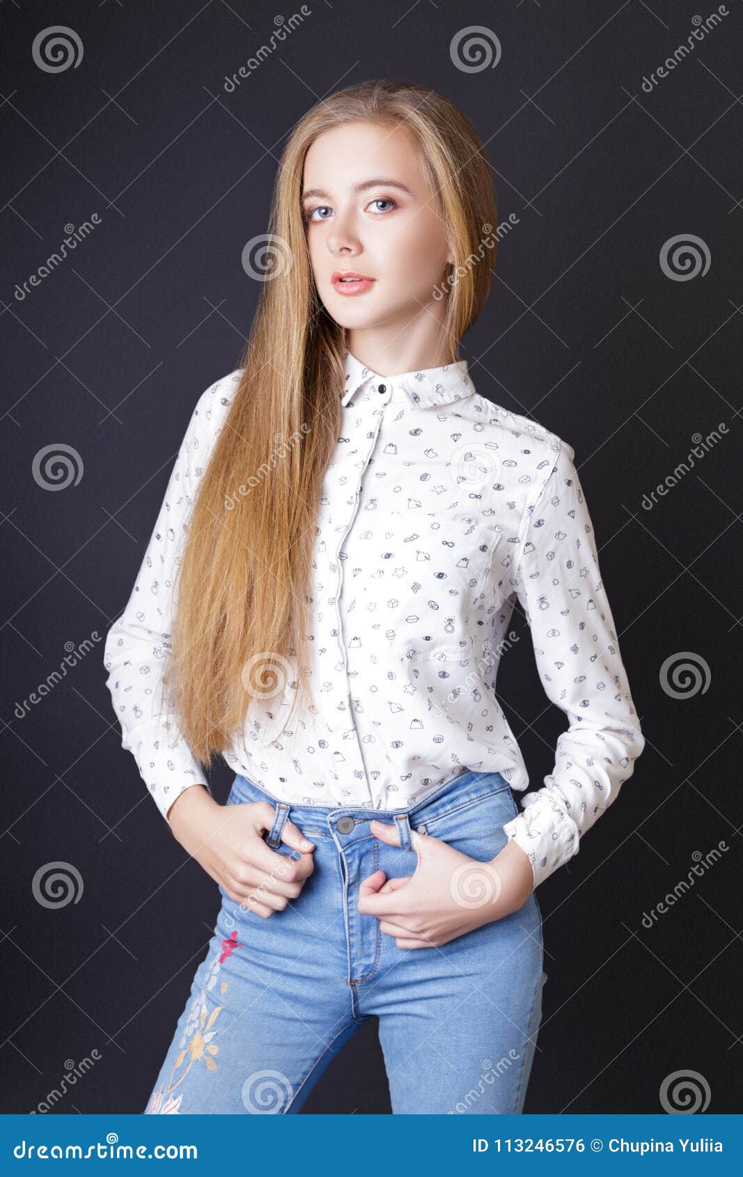 Young Girl Posing in Studio on Black Background Stock Photo - Image of ...