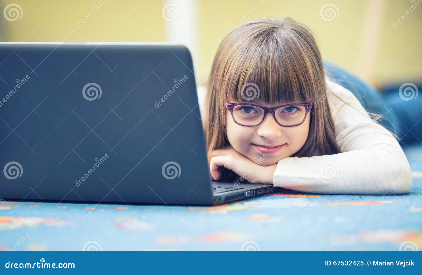 young of beautiful pre-teen girl with tablet laptop pc. education technology for teenagers - adolescents children