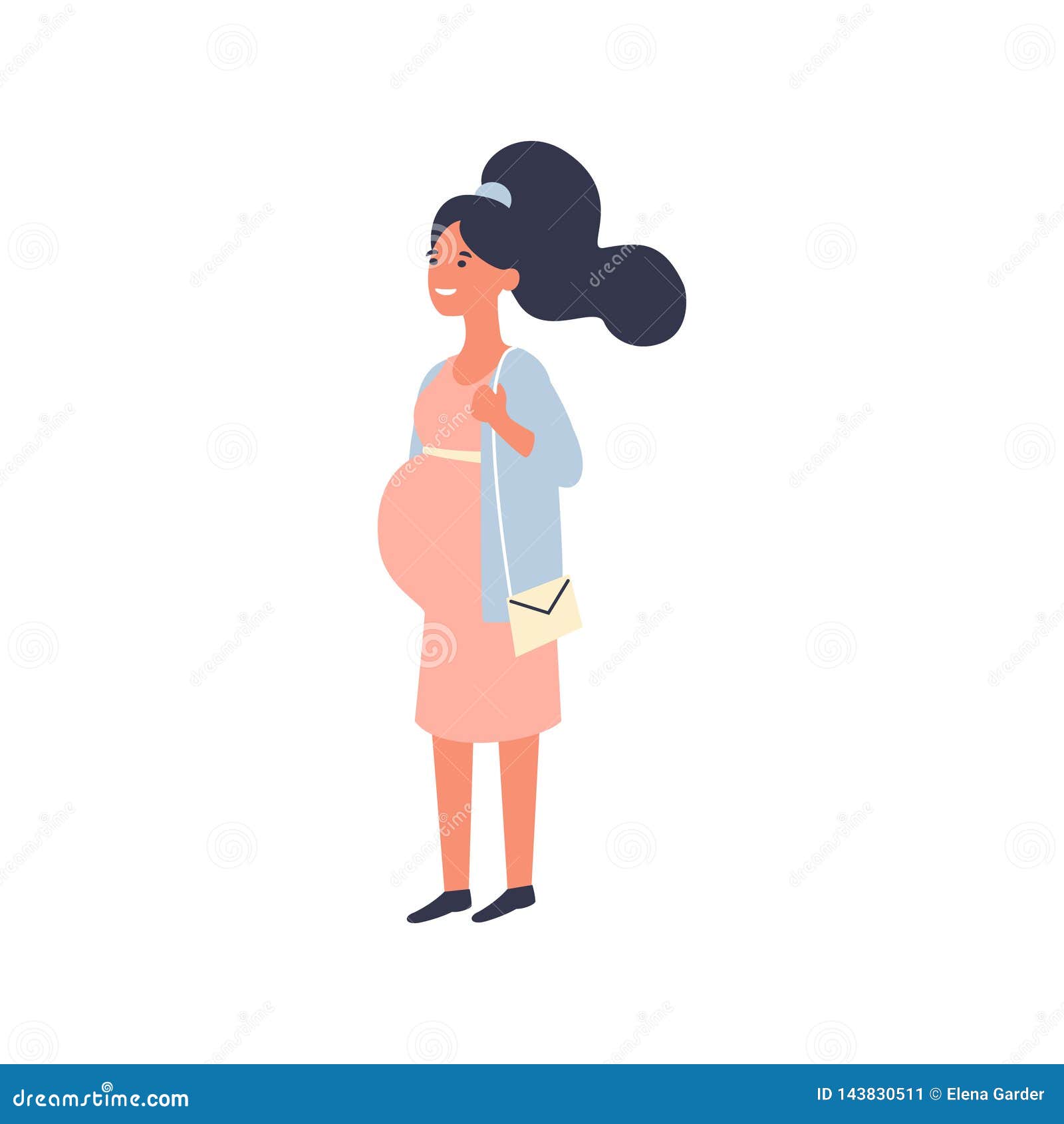 Young Beautiful Pregnant Woman Walking. Pregnancy Vector Illustration ...