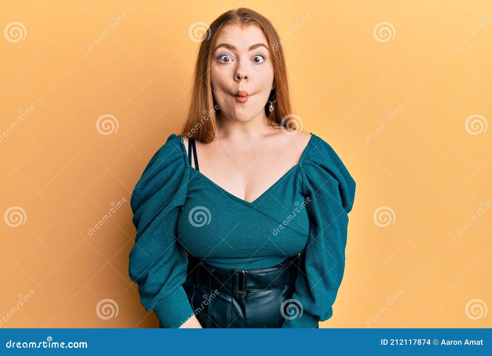 Young Beautiful Redhead Woman Wearing Elegant and Look Making Fish Face  with Lips, Crazy and Comical Gesture Stock Photo - Image of grimace, adult:  212117874