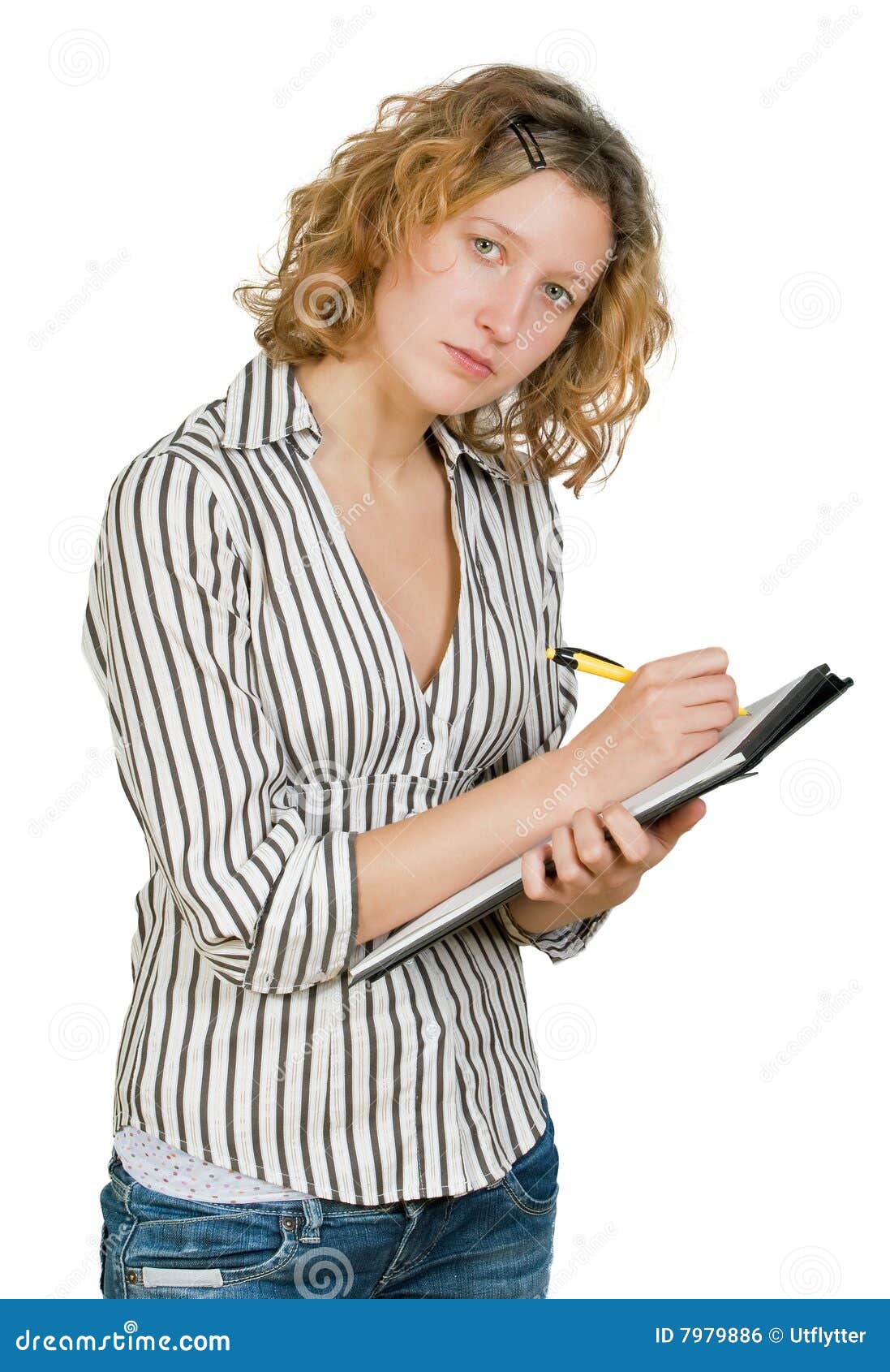 Young Beautiful Secretary Write On Notepad Stock Photo Image Of