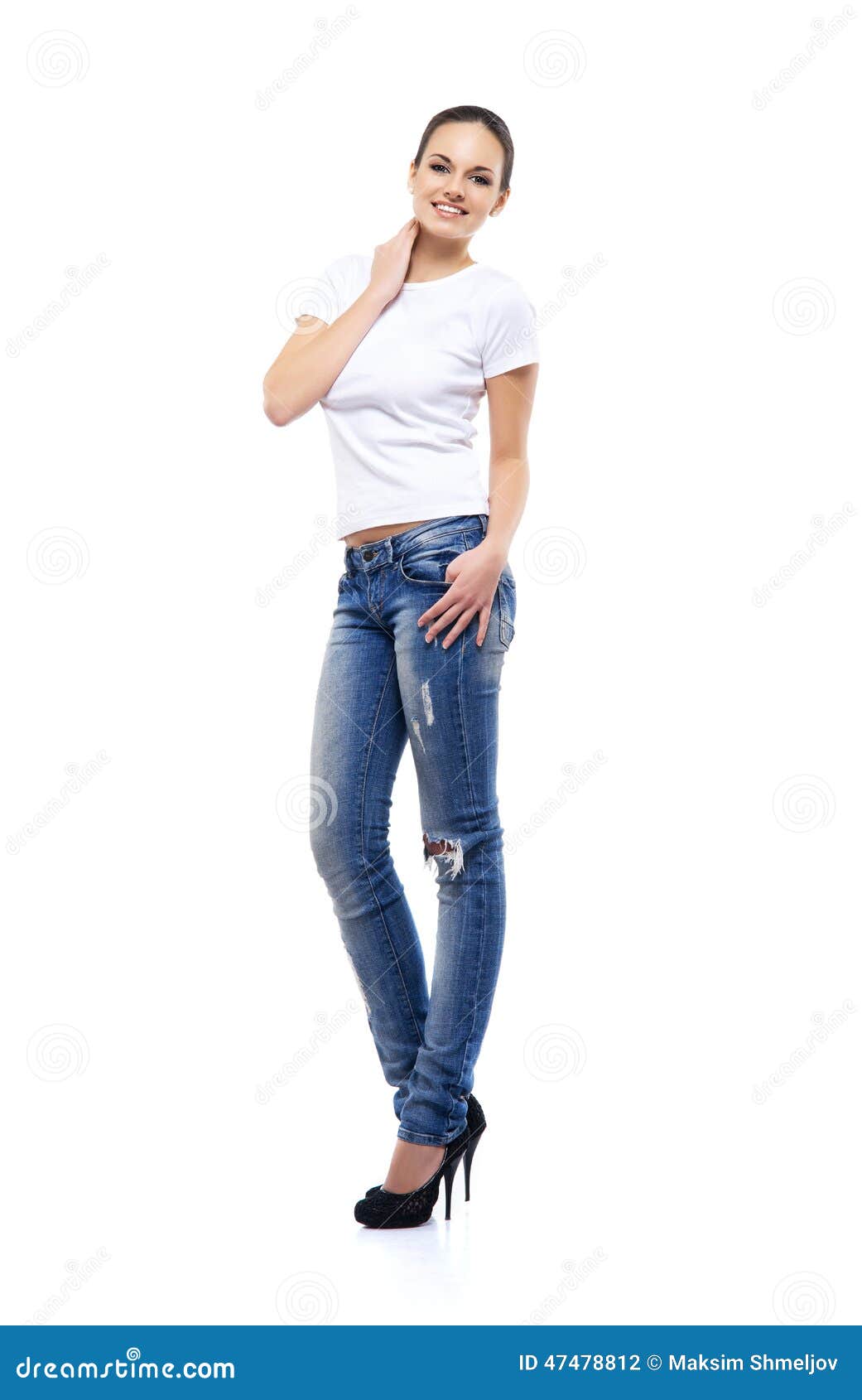 Young and Beautiful Teenage Girl in Denim Jeans Stock Photo - Image of ...