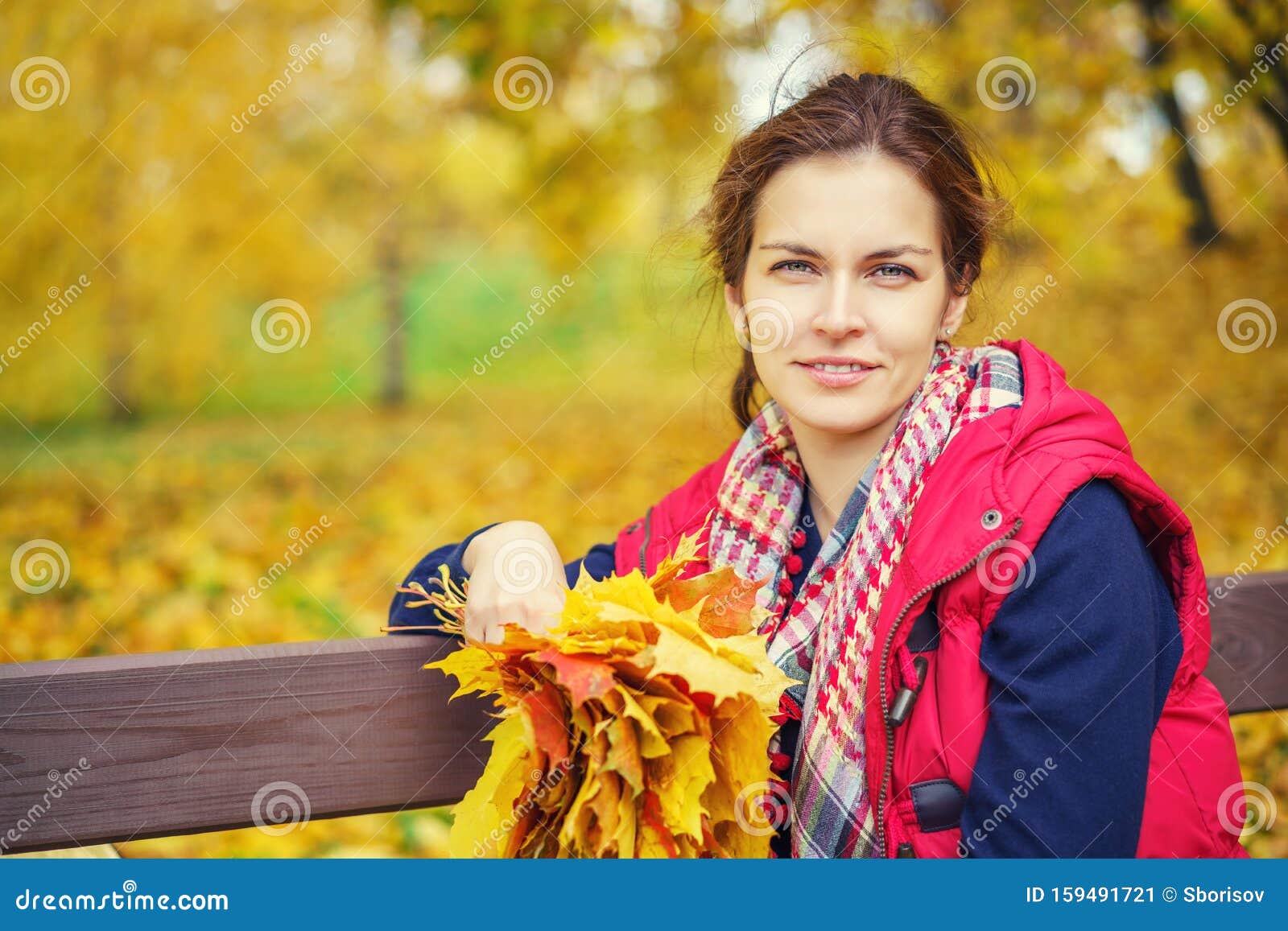 Portrait of Young Beautiful Woman in Autumn Park Stock Image - Image of ...