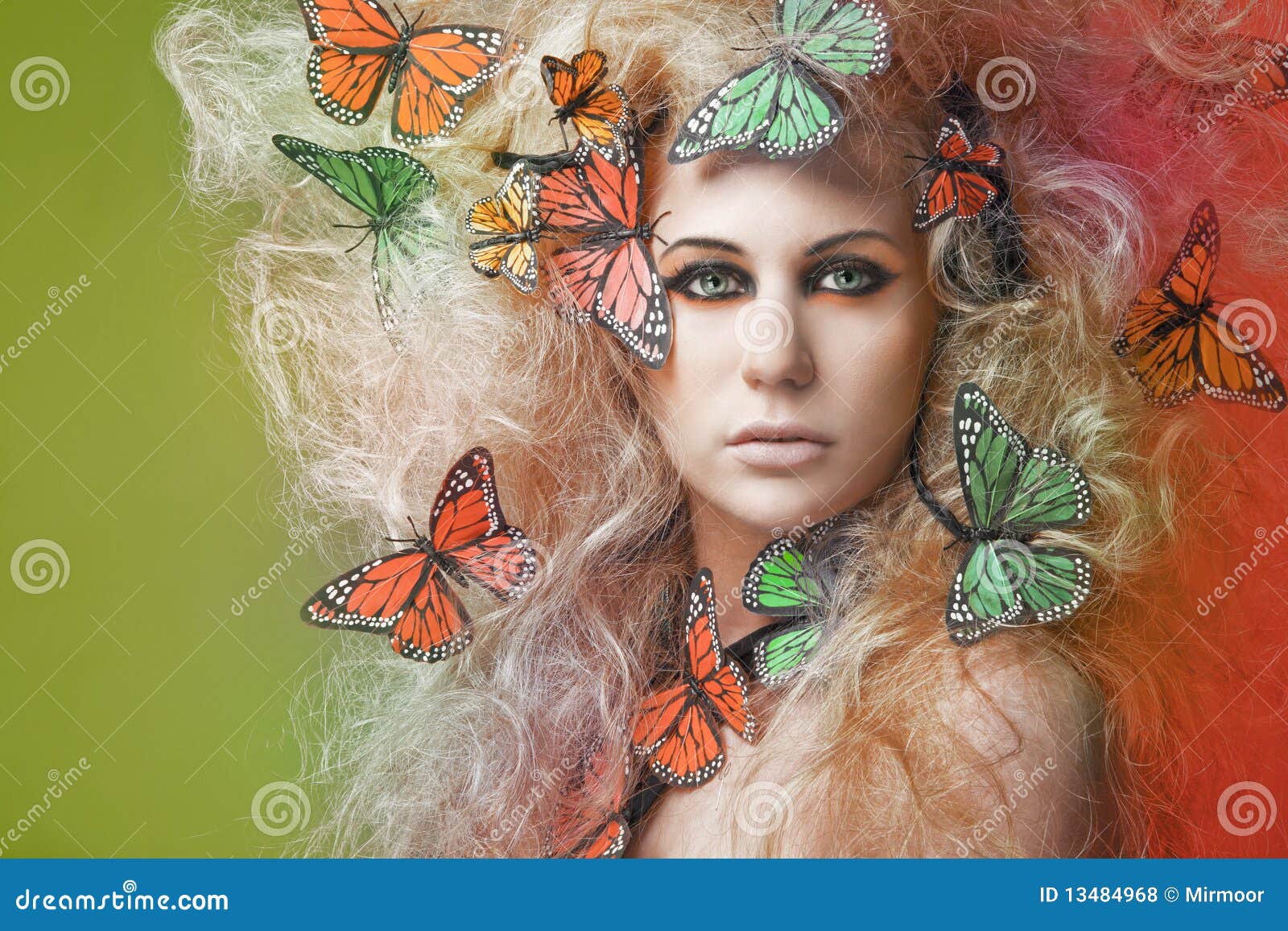 Young Beautiful Woman with Butterfly. Stock Photo Image of buterfly