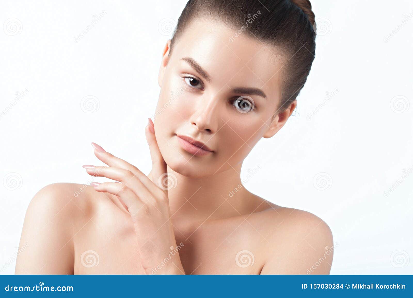 Young Beautiful Woman With Clean Perfect Skin With Blue Filters Stock Photo - Image of person 