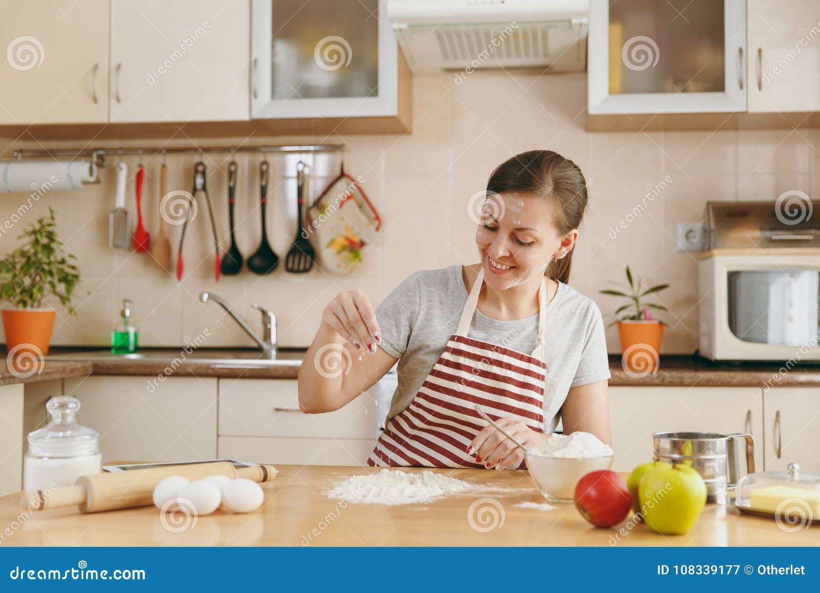 Young Beautiful Woman Is Cooking In The Kitchen Stock Image Image Of