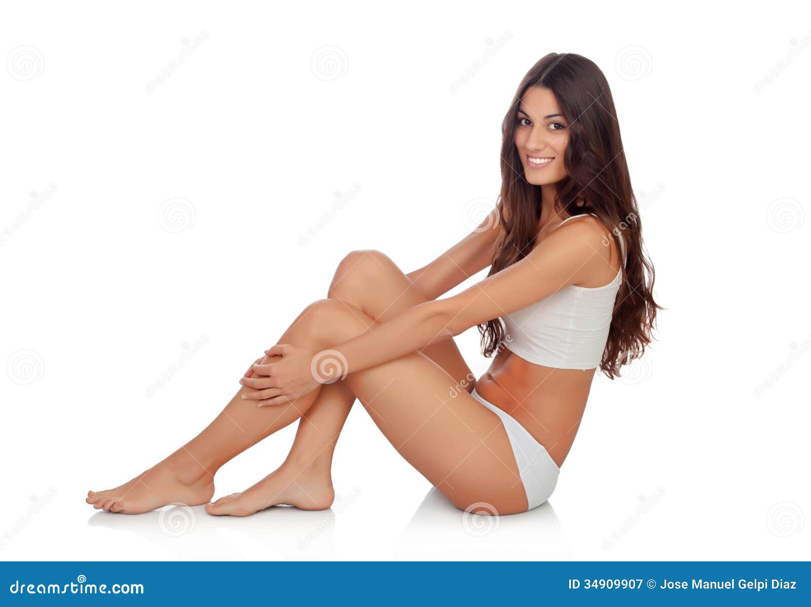 Young Beautiful Woman in Cotton Underwear Stock Image - Image of