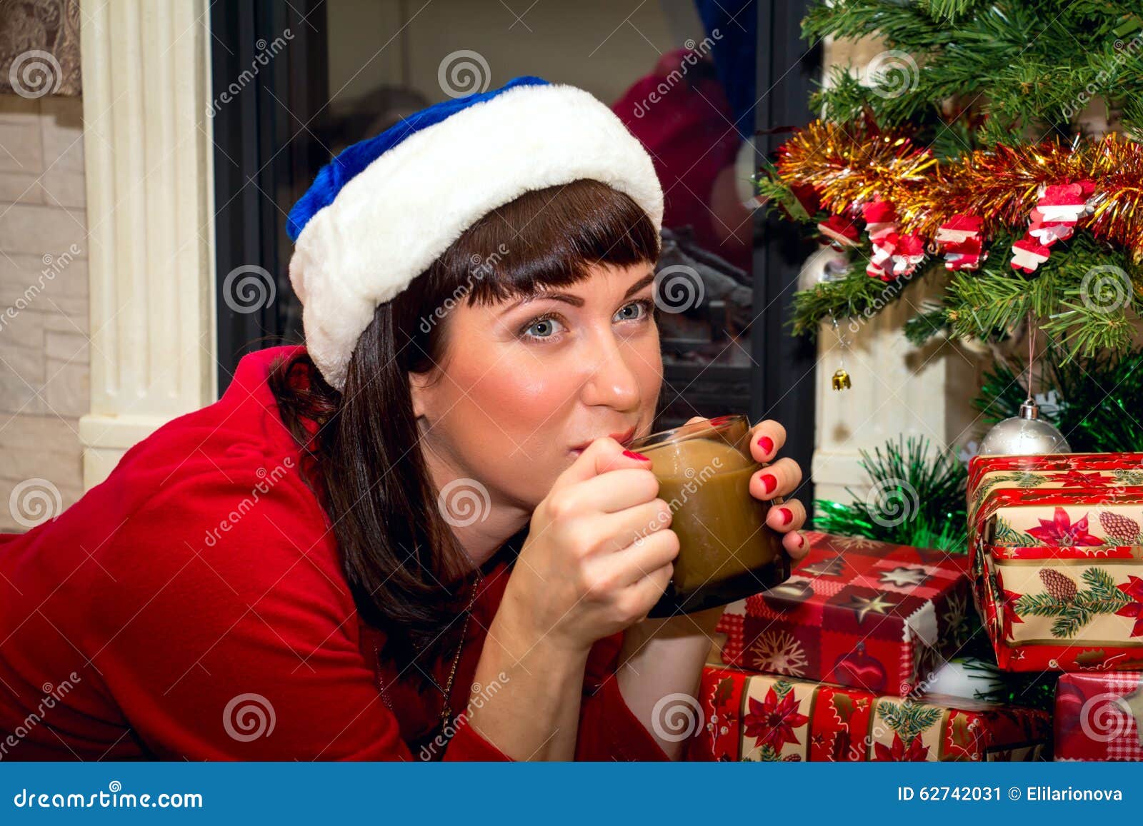 Young Beautiful Woman Drinking Cocoa. Stock Image - Image of brown ...