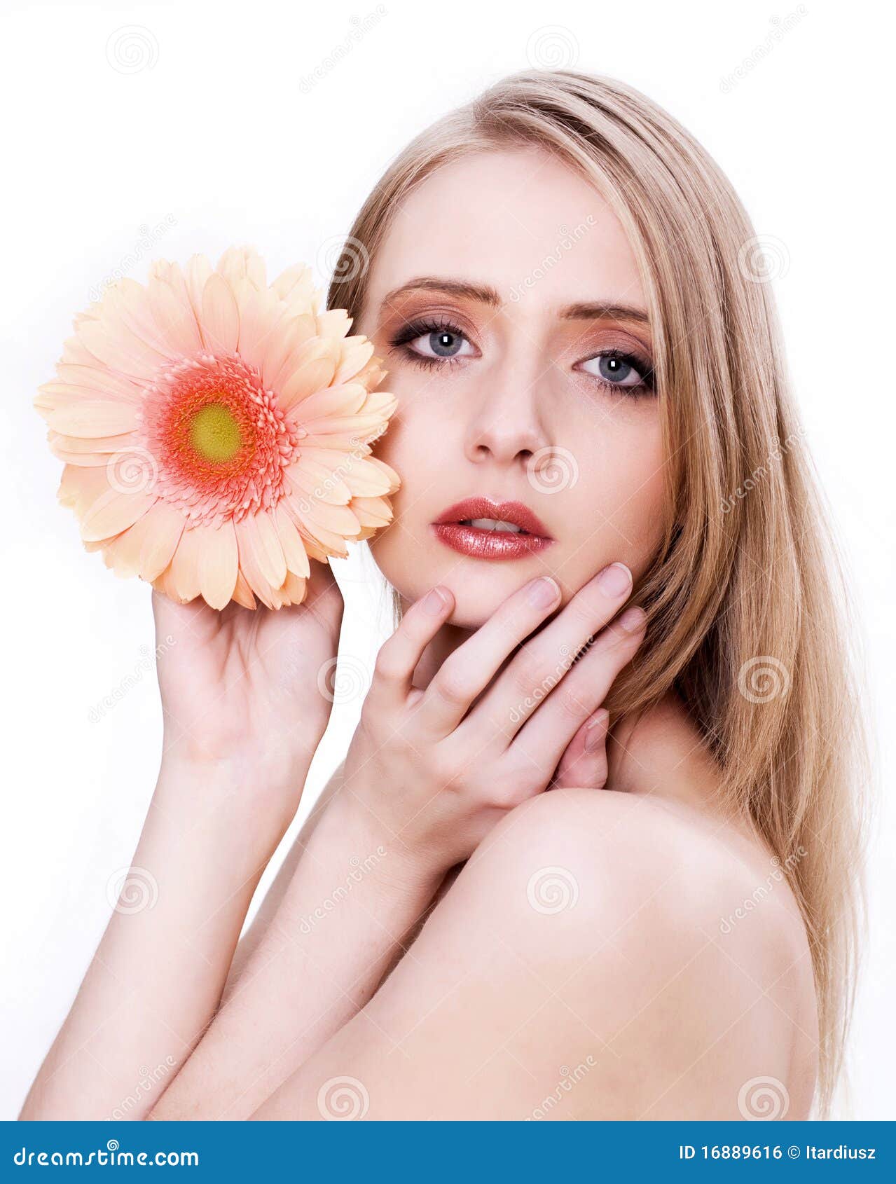 Young Beautiful Woman Face With Flower Stock Photo Image of