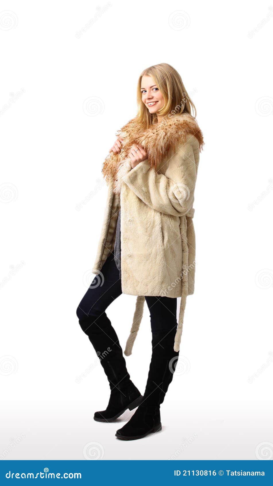 Young Beautiful Woman In Fur Coat Stock Photo - Image 