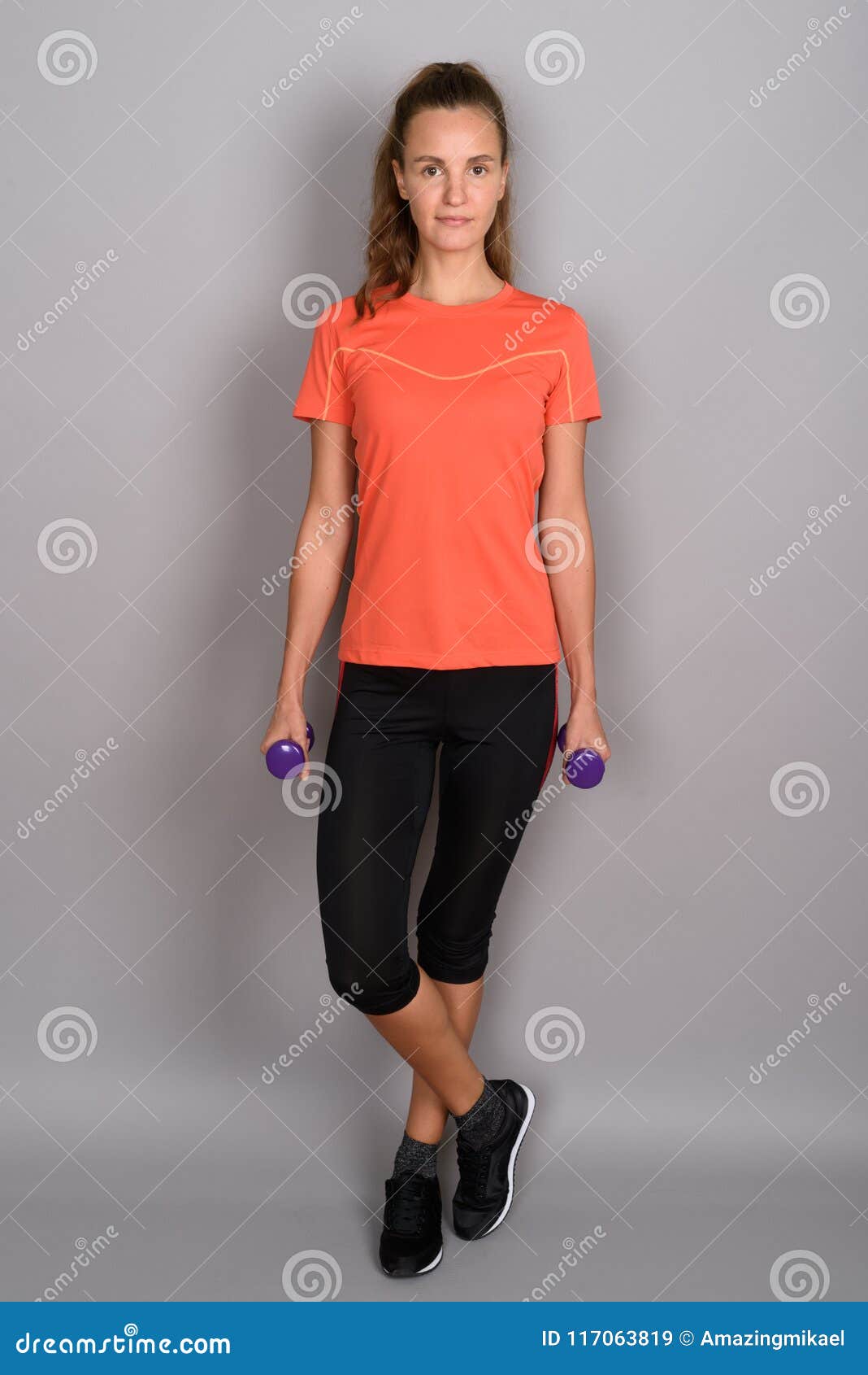 Young Beautiful Woman With Long Blond Hair Ready For Gym Against Stock ...