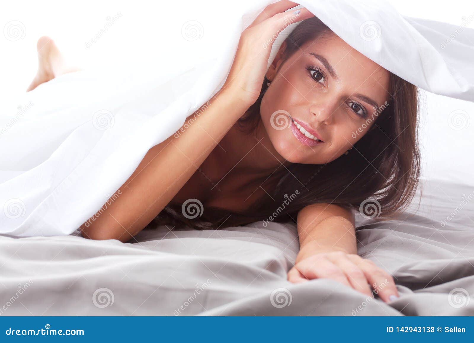 Young Beautiful Woman Lying in Bed Under Cover Stock Photo Image of