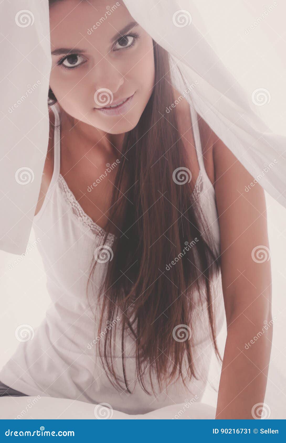 Young Beautiful Woman Lying in Bed Under Cover Stock Image Image of