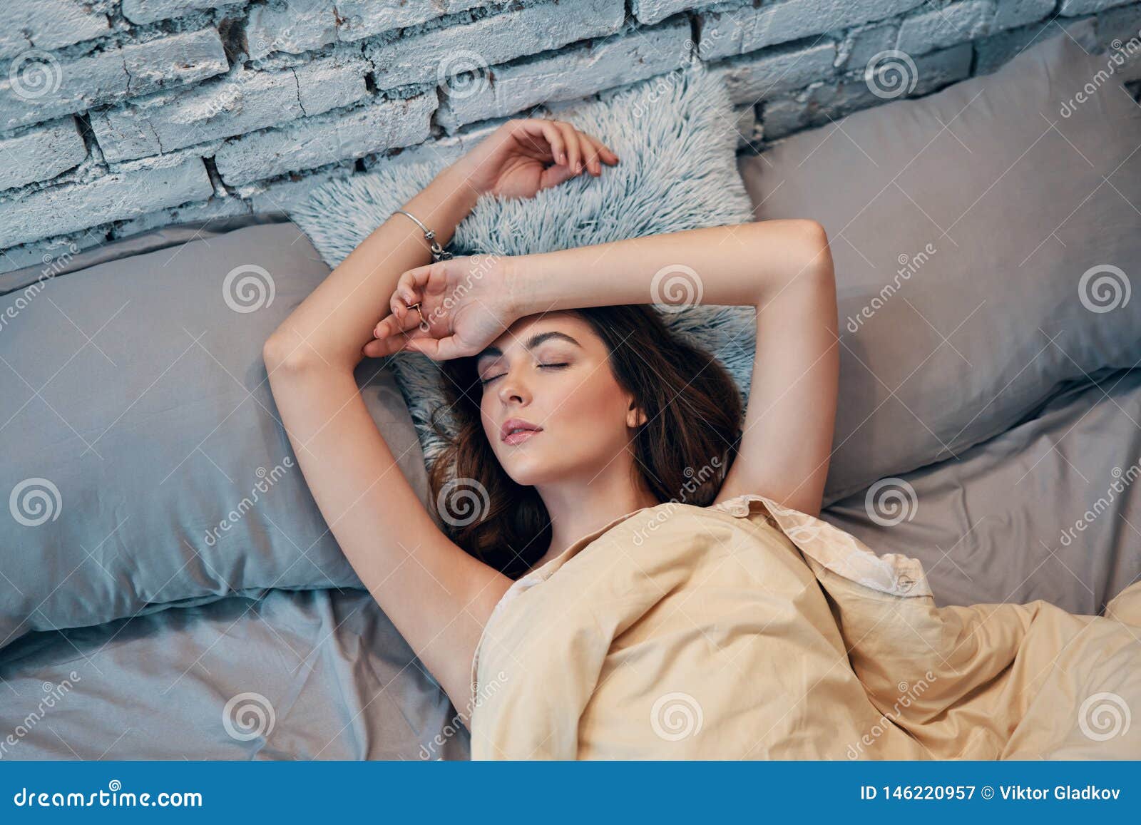 Young Beautiful Woman Lying And Relaxing In Bed In Her Bedroom Stock Image Image Of Dream 