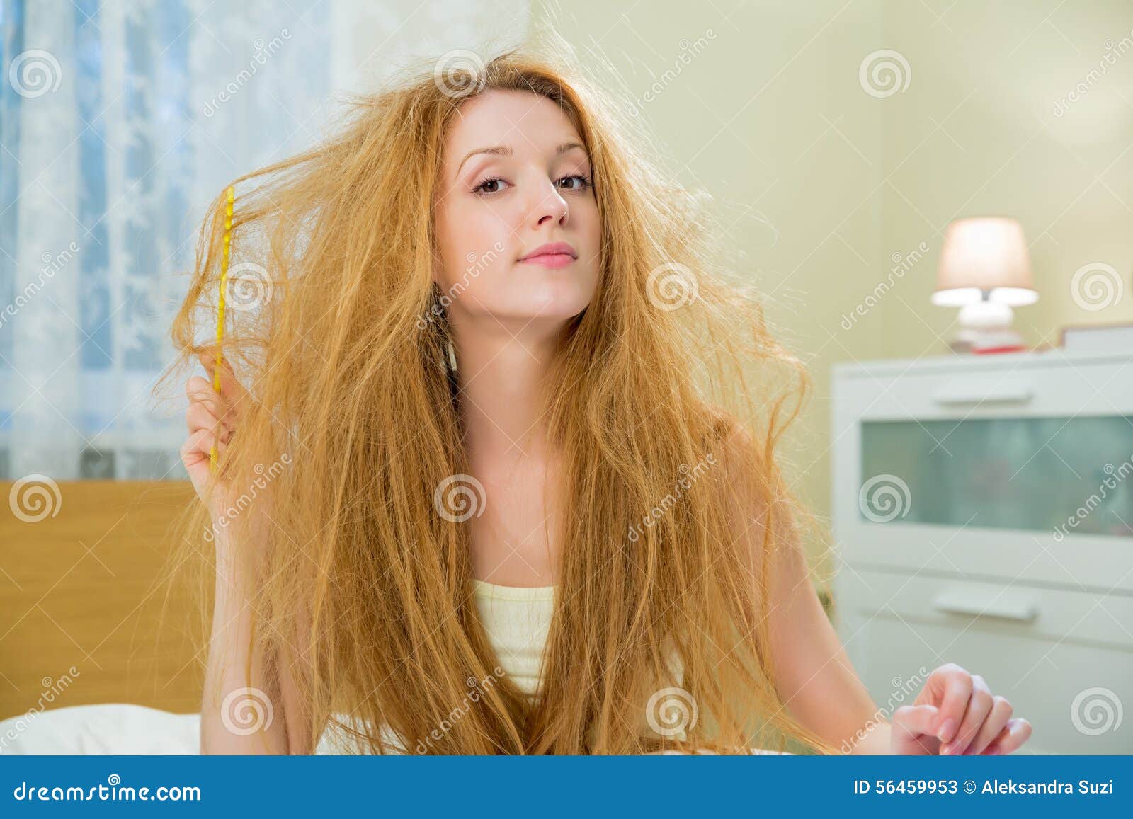 Young Beautiful Woman with Messy Hair Stock Image - Image of blonde, hair:  56459953