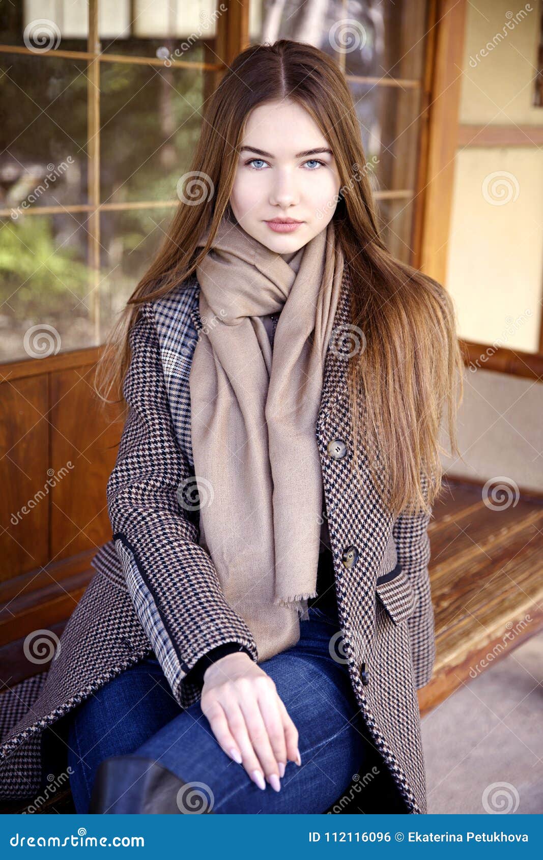Young Beautiful Woman in the Morning in Monaco Posing Stock Photo
