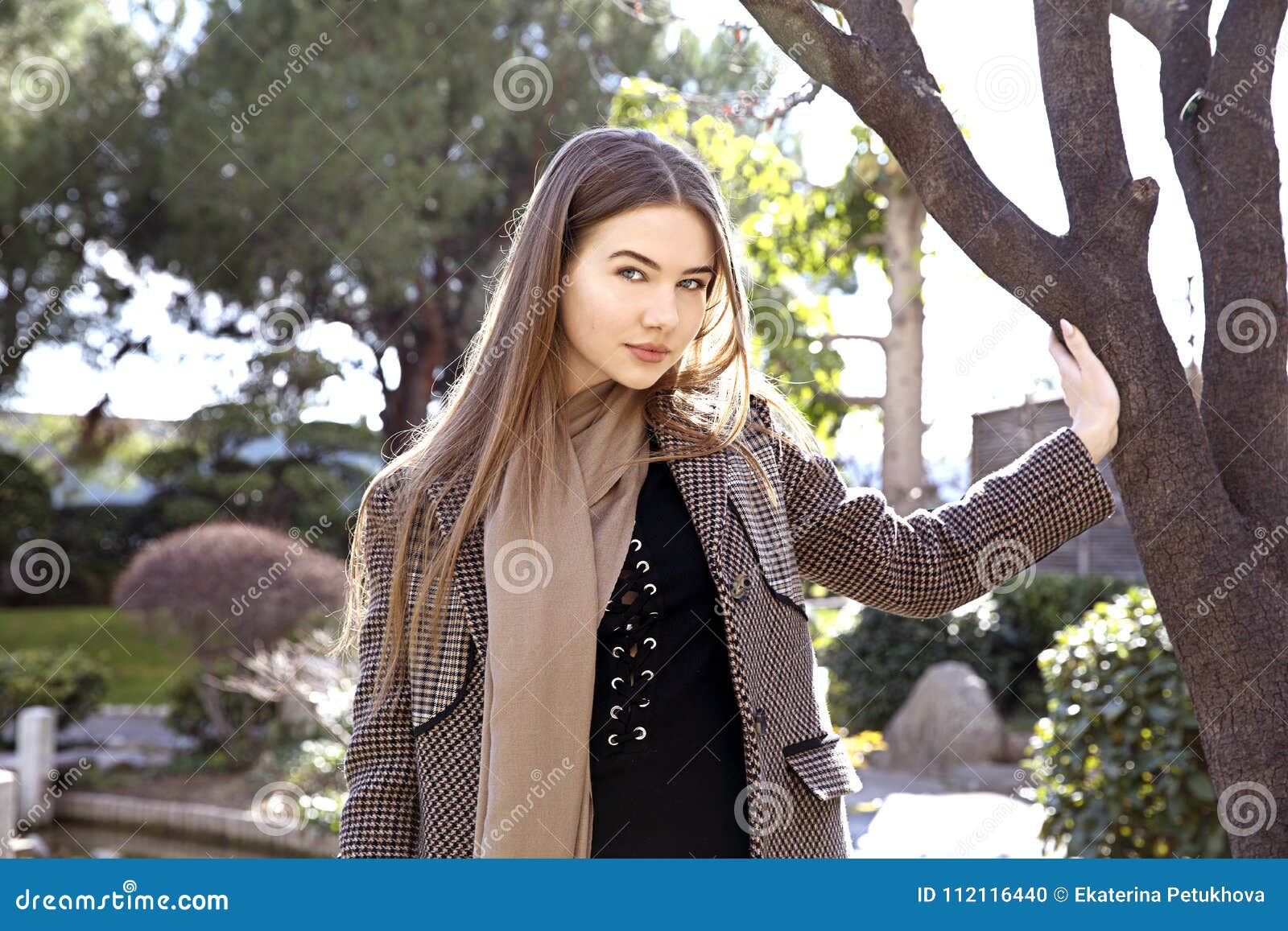 Young Beautiful Woman in the Morning in Monaco Posing Stock Photo