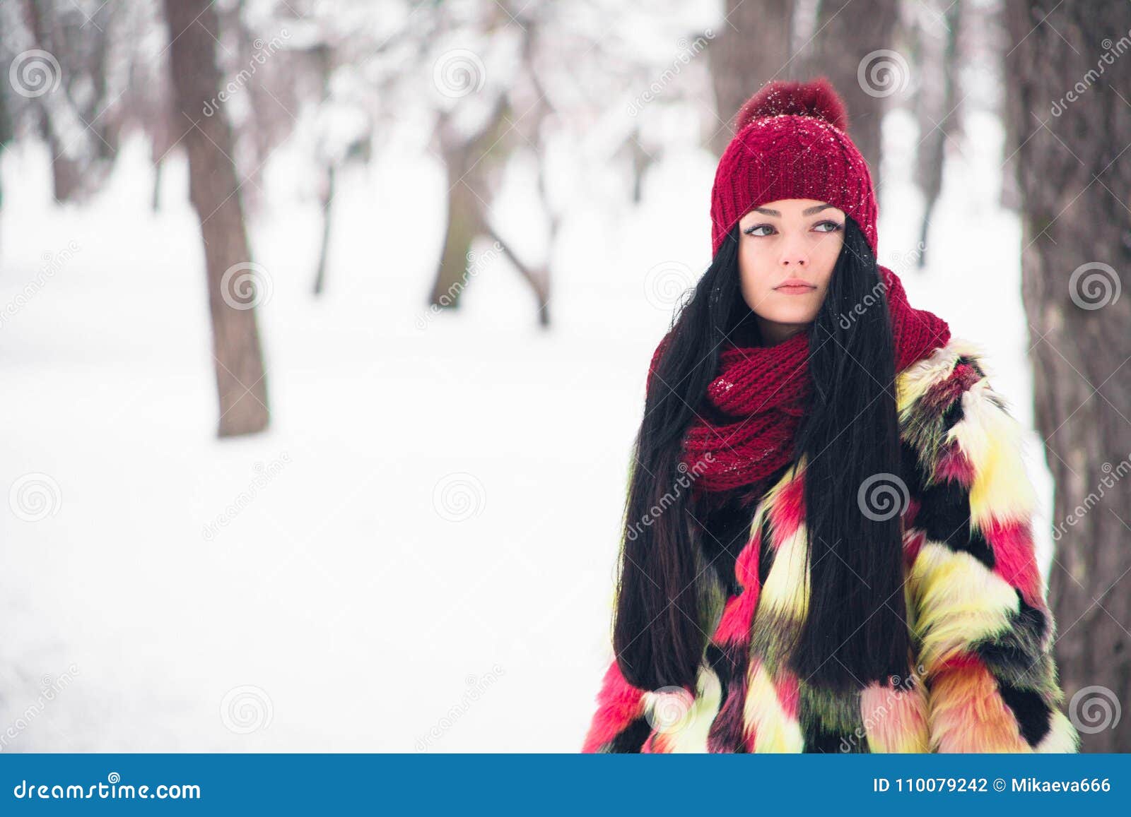 Young Woman in Multi-colored Fur Coat Stock Photo - Image of lifestyle ...