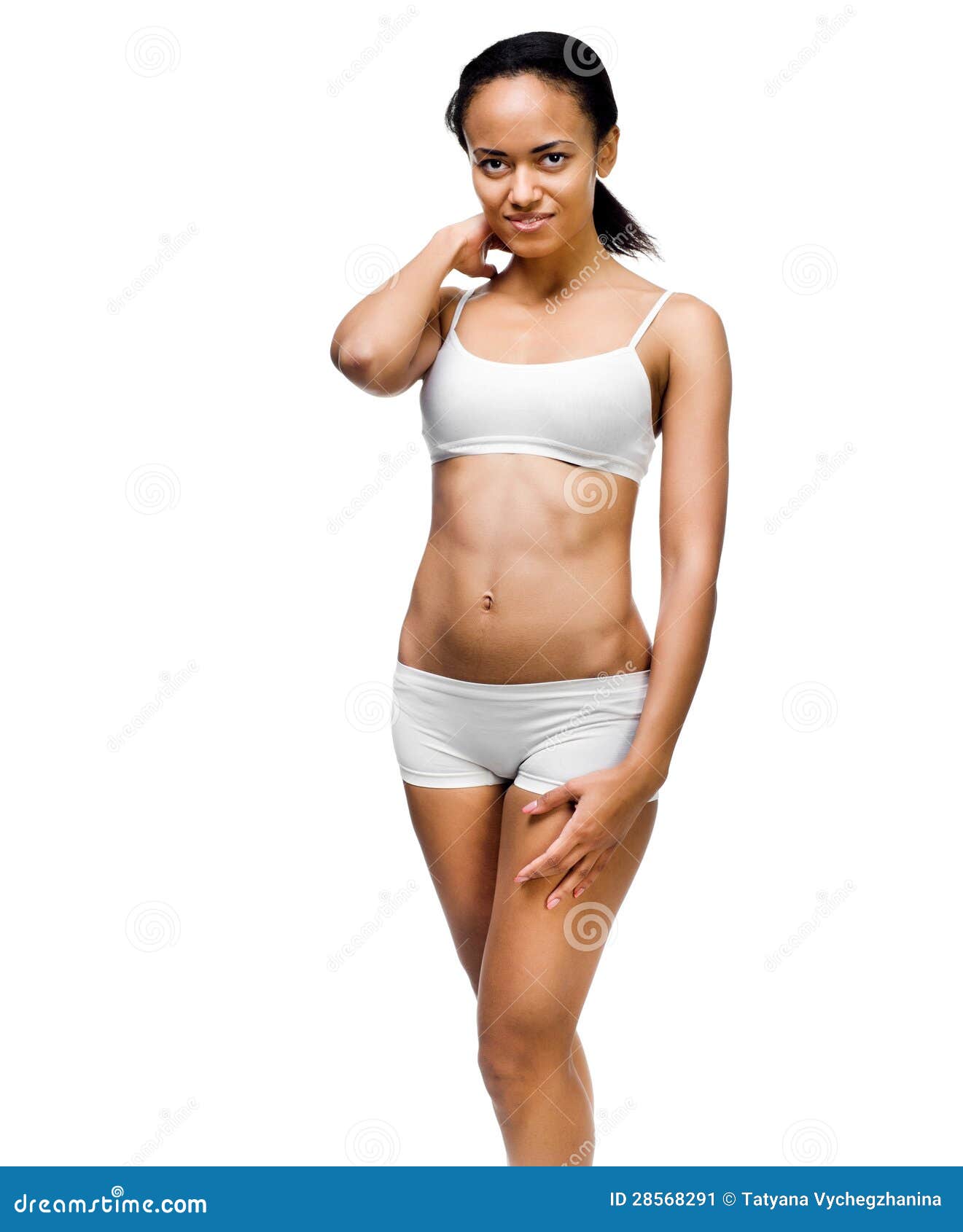 Beautiful woman with slim body in underwear is in the studio Stock Photo by  mstandret