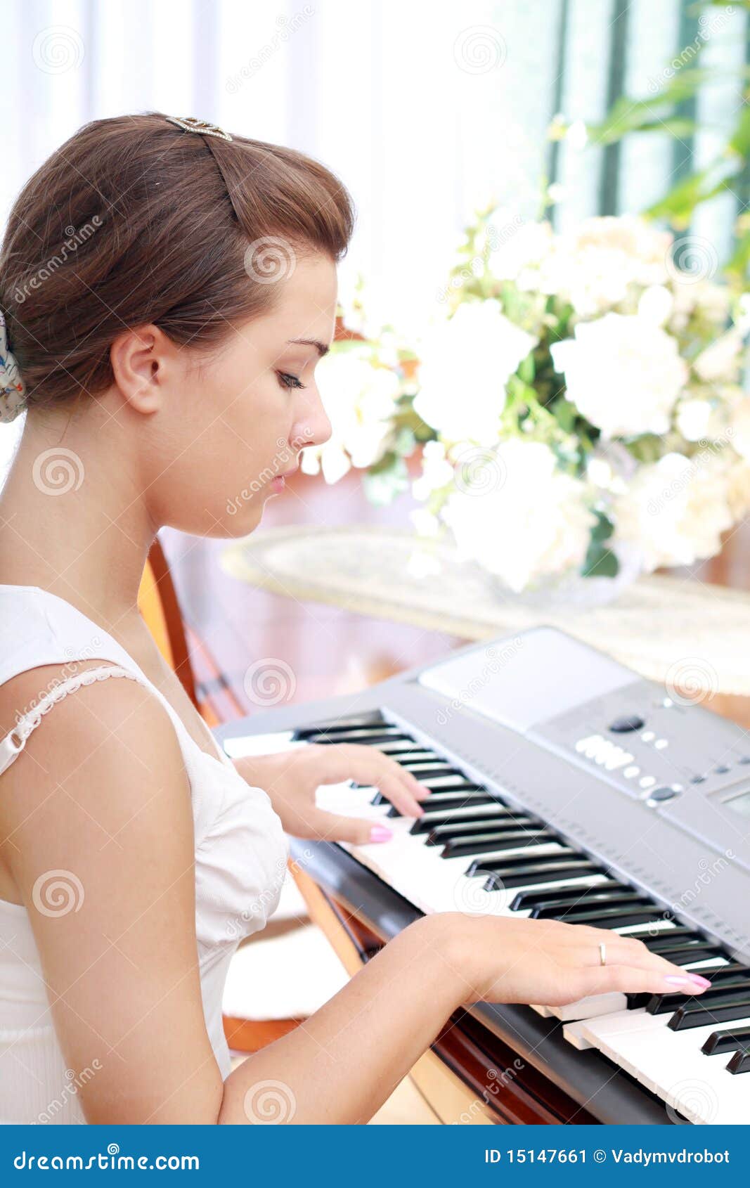 Young Beautiful Woman Playing on Piano Stock Image - Image of lifestyle