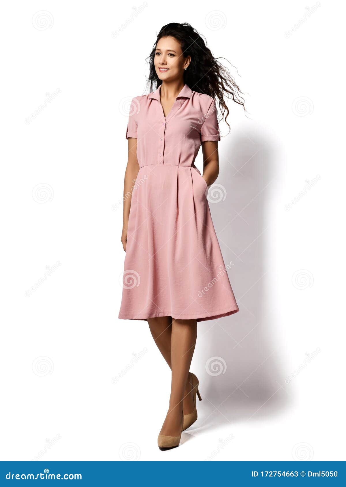 Young Beautiful Woman Posing in New Fashion Casual Pastel Pink Color Dress  Happy Smiling Walking Full Body Stock Image - Image of hairstyle, glamour:  172754663
