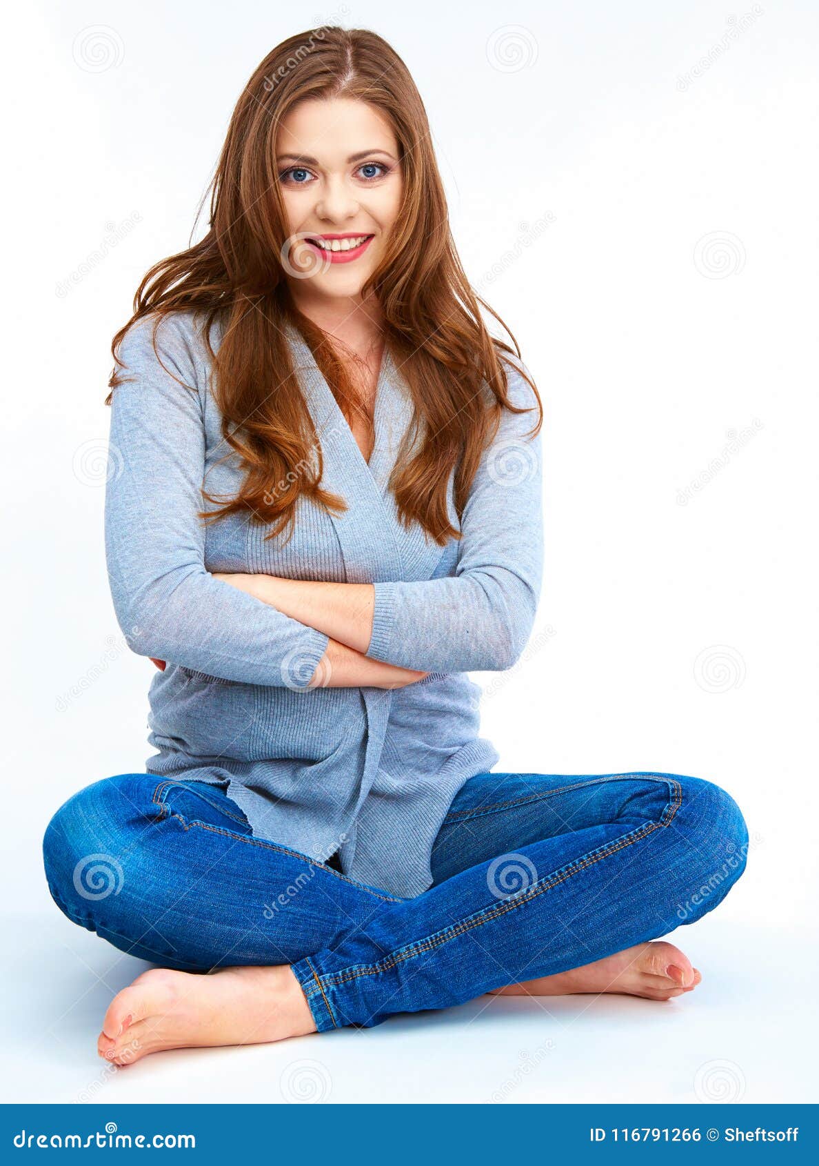 Young Beautiful Woman Posing on White Floor. Stock Photo - Image of ...