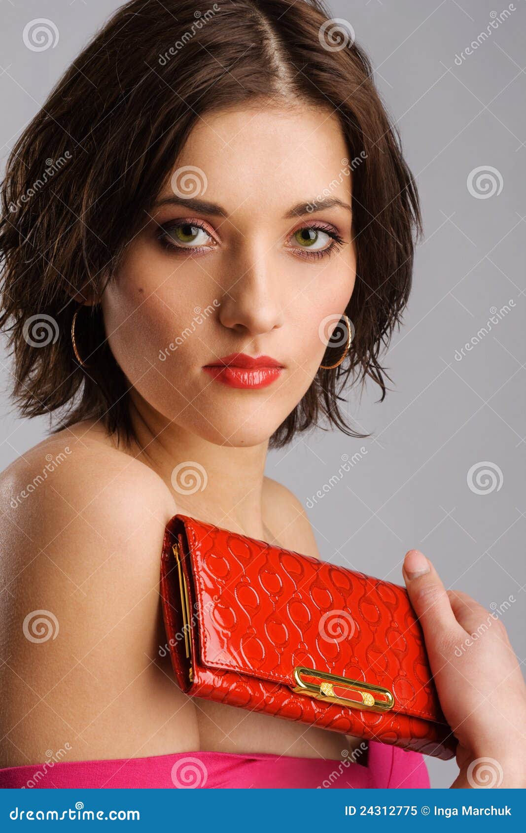 Young Beautiful Woman with a Red Purse Stock Image Image of head