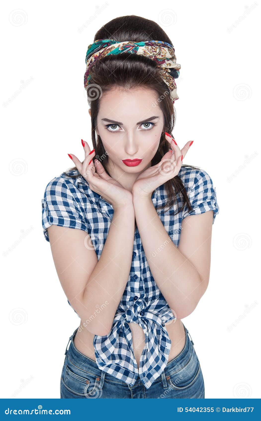 Young Beautiful Woman In Retro Pin Up Style Isolated Stock Image