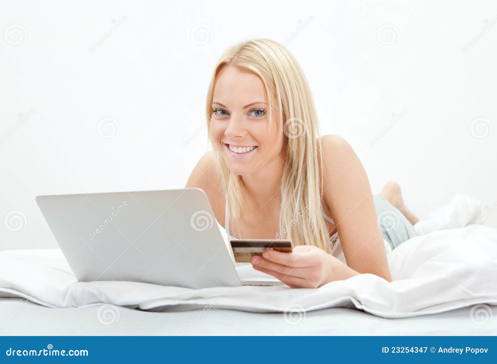 Young Beautiful Woman Shopping Using Laptop Stock Image - Image of ...