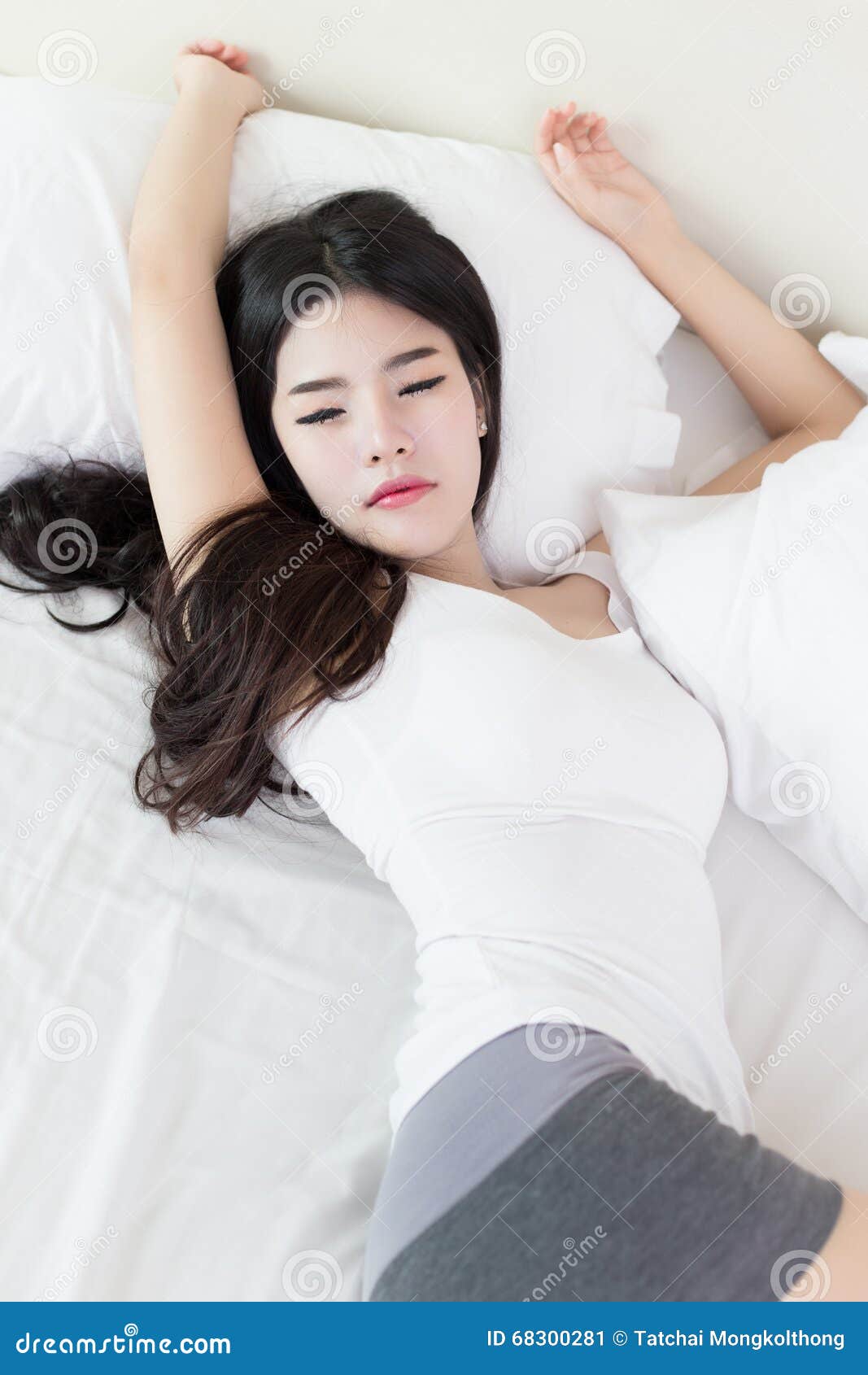 Young Beautiful Woman Sleeping on Bed Stock Image Image of pillow