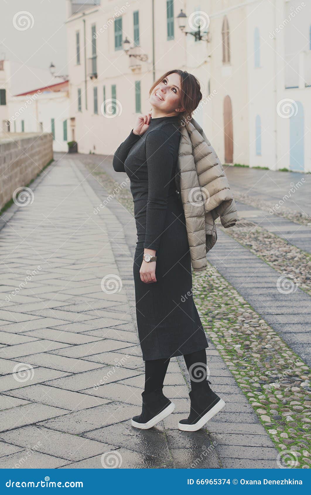 Young Beautiful Woman in the Small Italian City Stock Photo - Image of ...