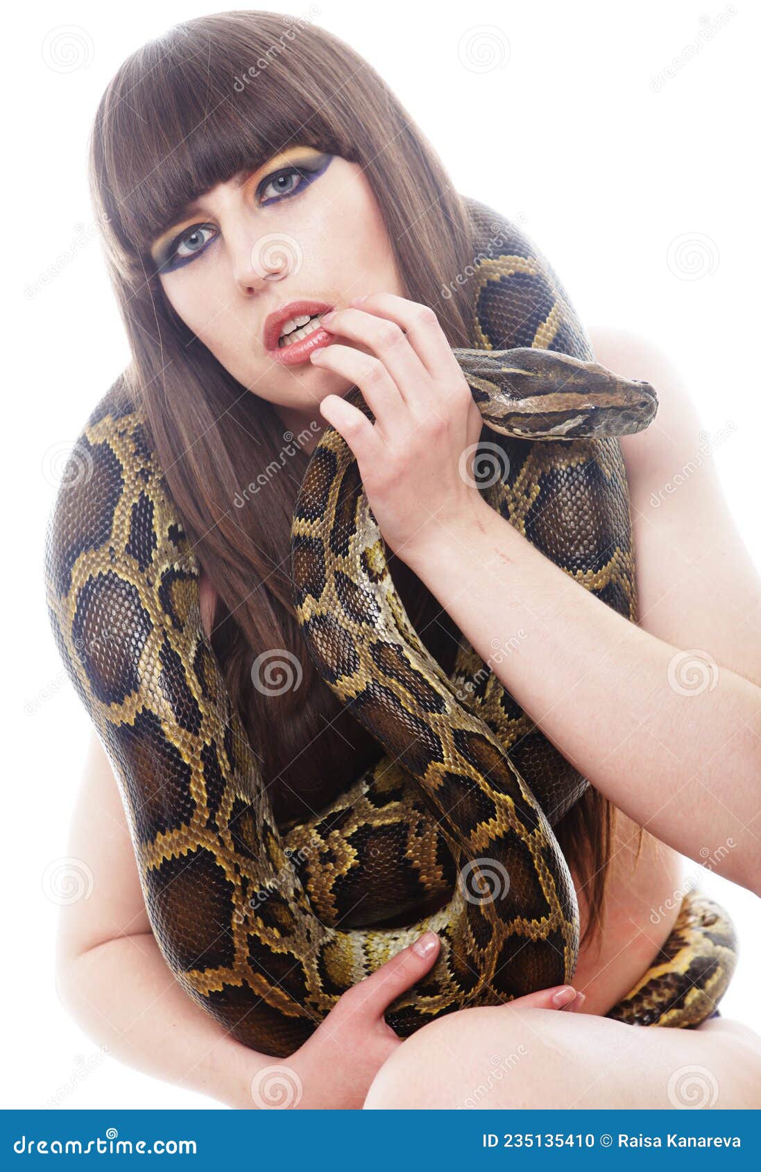 Young Beautiful Woman with a Snake Stock Photo Image of holding