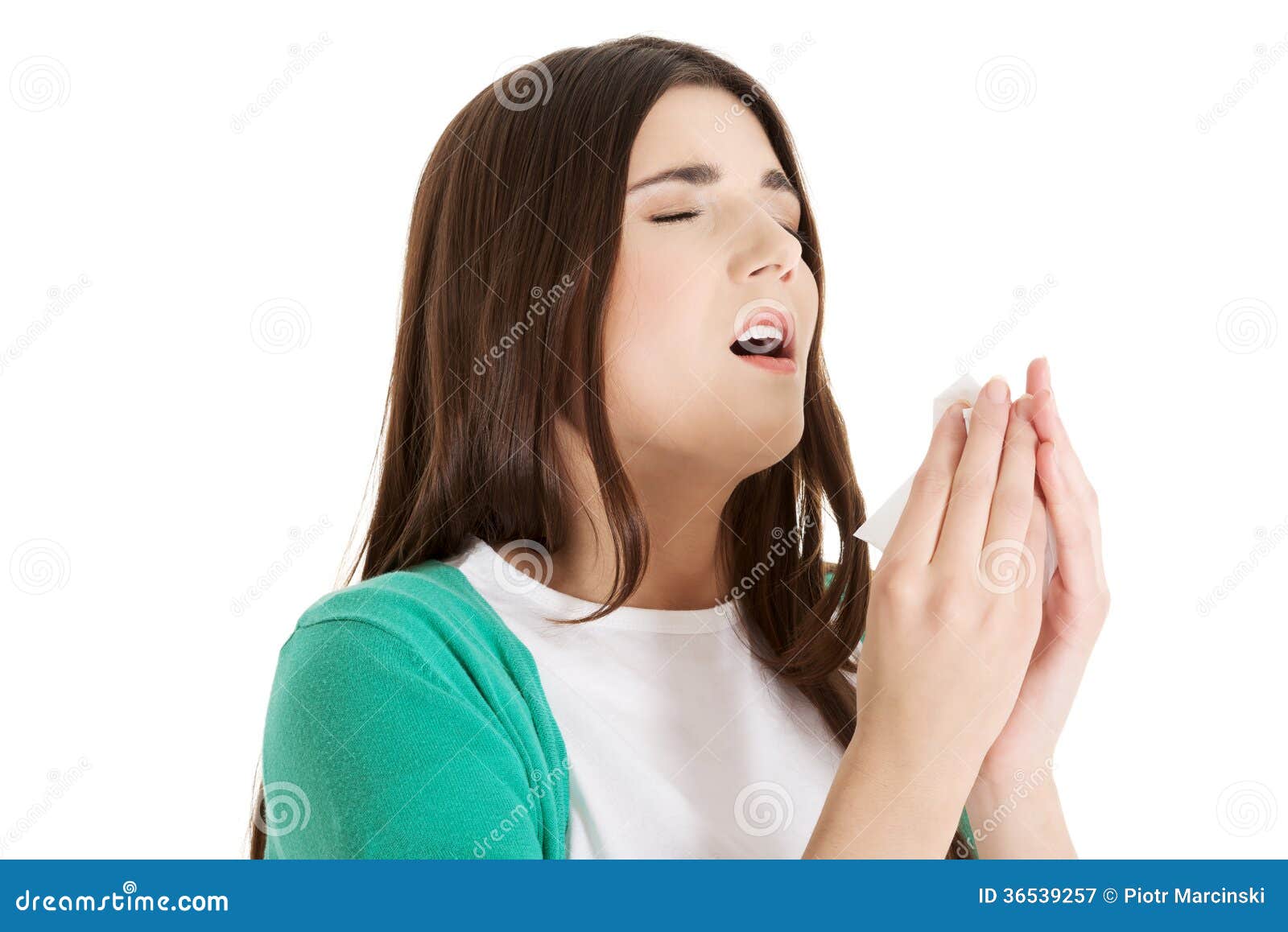 Young Beautiful Woman is Sneezing. Stock Image - Image of girl, ailment