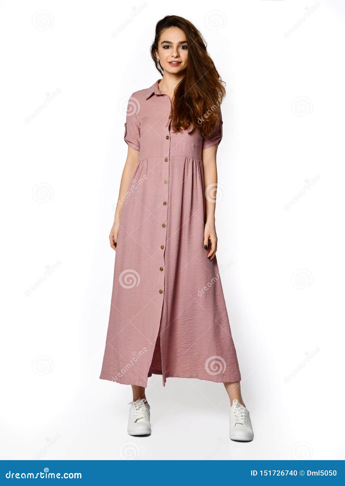 Young Beautiful Woman Walking in New Design Casual Summer Long Dress Full  Body on White Stock Photo - Image of black, cute: 151726740