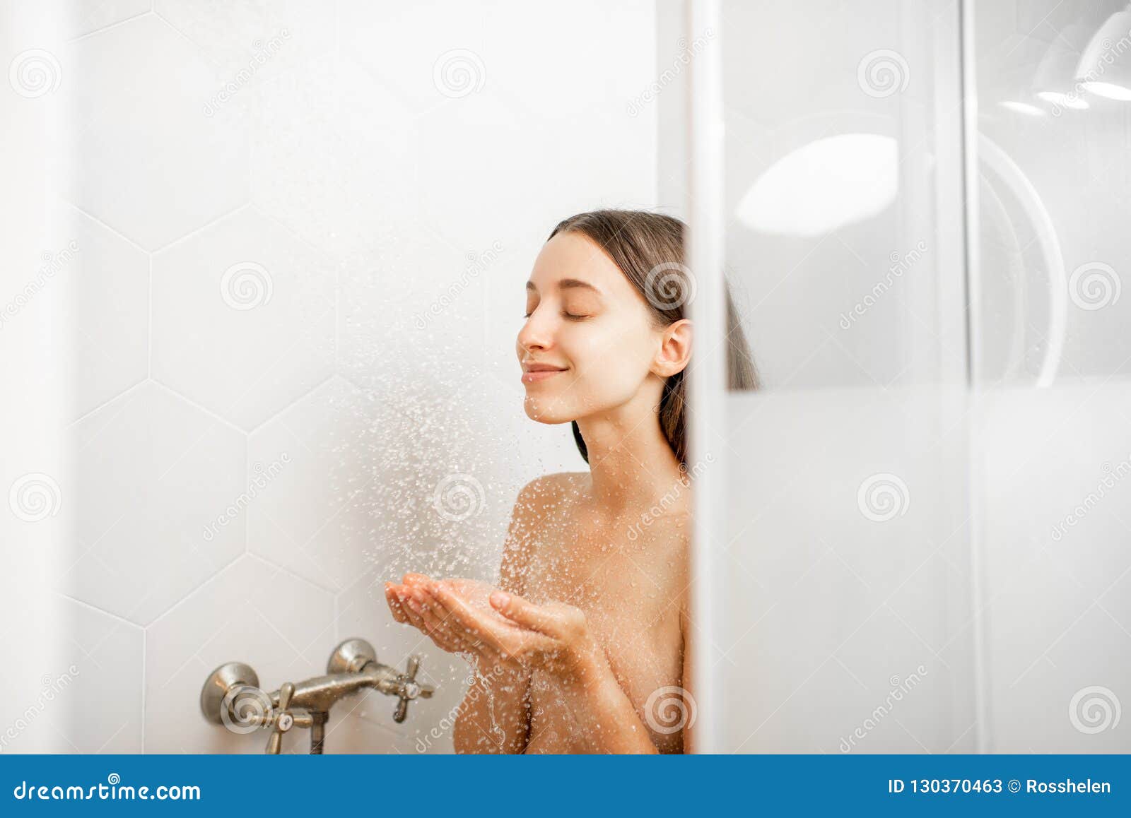 Woman Taking A Shower Stock Image Image Of Bathing 130370463 