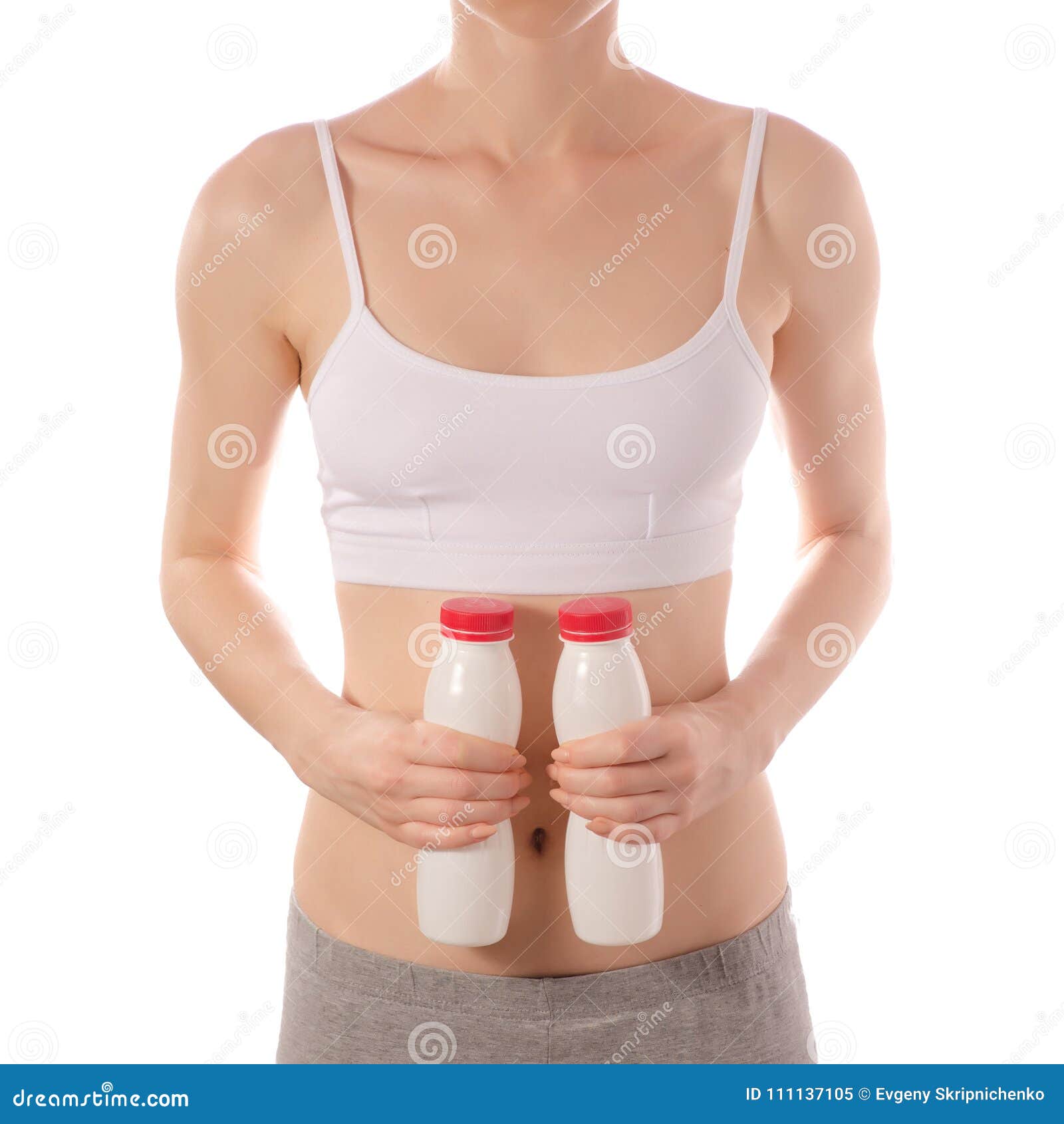 Young Beautiful Woman in a White T-shirt Top Stomach in Hands a Bottle of  Yogurt Beauty Health Stock Image - Image of fitness, happiness: 111137105