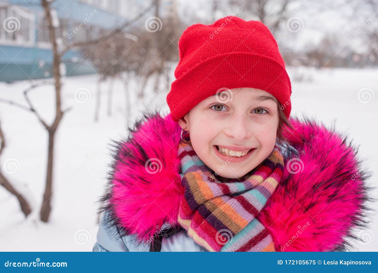 Young Beautiful Woman Winter Portrait. Red Hat. Hipster Lifestyle ...