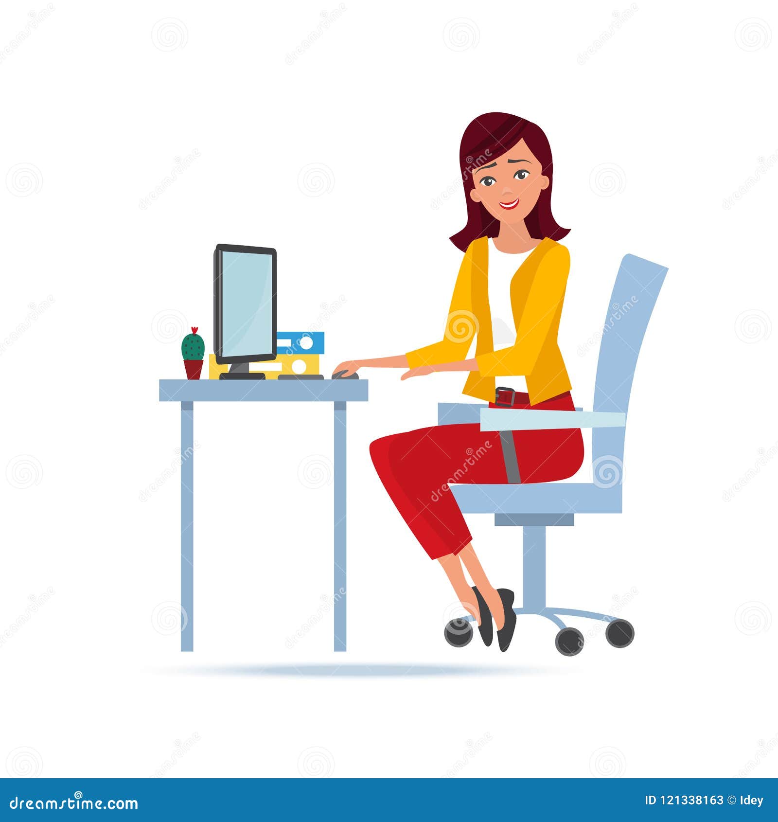 Young Beautiful Woman Working Cartoon Character Person In Office