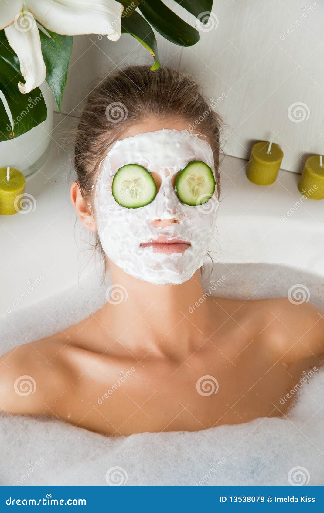 Young Beauty Woman in the Bath with Face Mask Stock Photo Image of