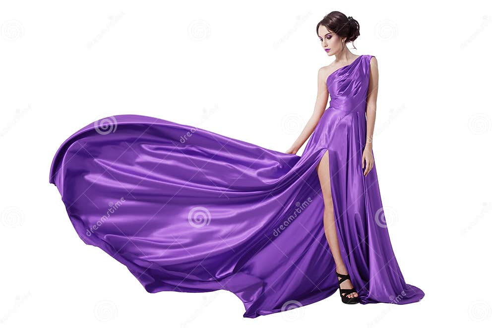 Young Beauty Woman in Fluttering Violet Dress. Isolated Stock Image ...