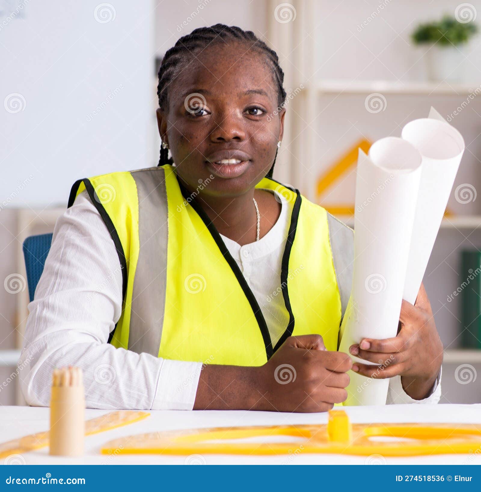 Young Black Architect Working on Project Stock Photo - Image of black