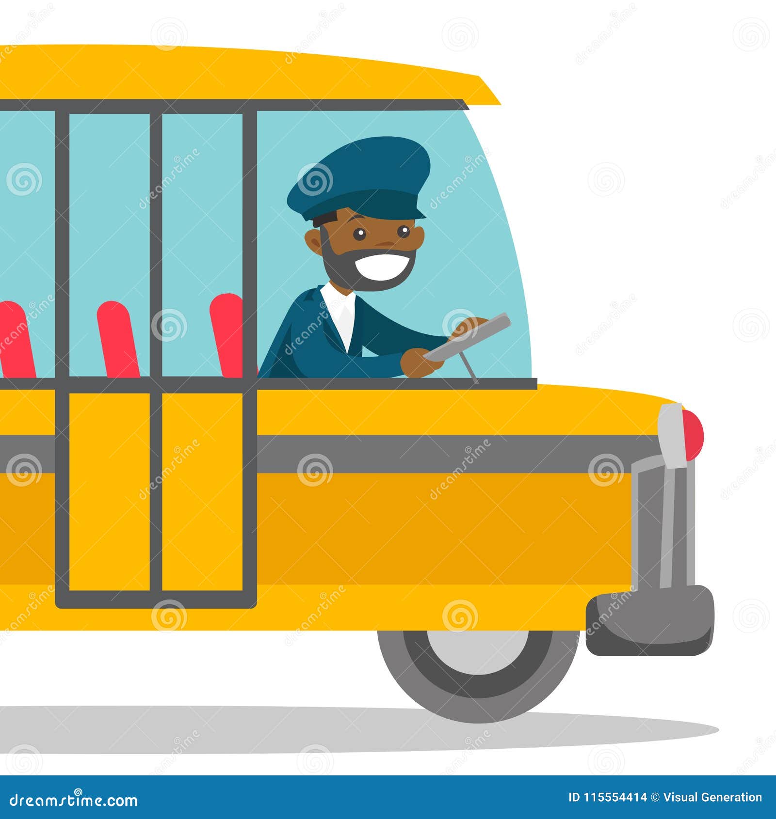 Black Bus Driver Sitting at Steering Wheel. Stock Vector - Illustration of  tour, european: 115554414