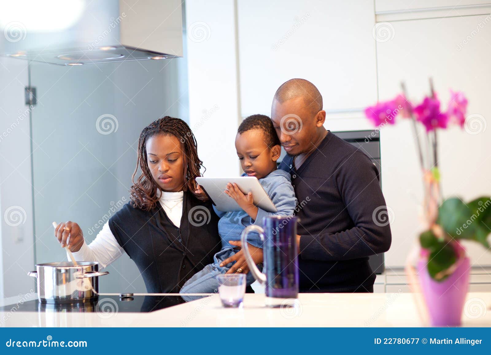 Young Black Family in Fresh Modern Kitchen Stock Image Image of