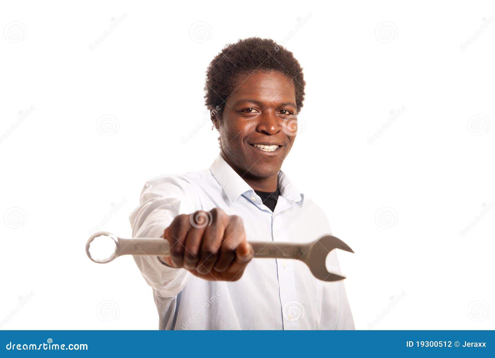 Young Black Man Holding Wrench Stock Photo Image of business, smile
