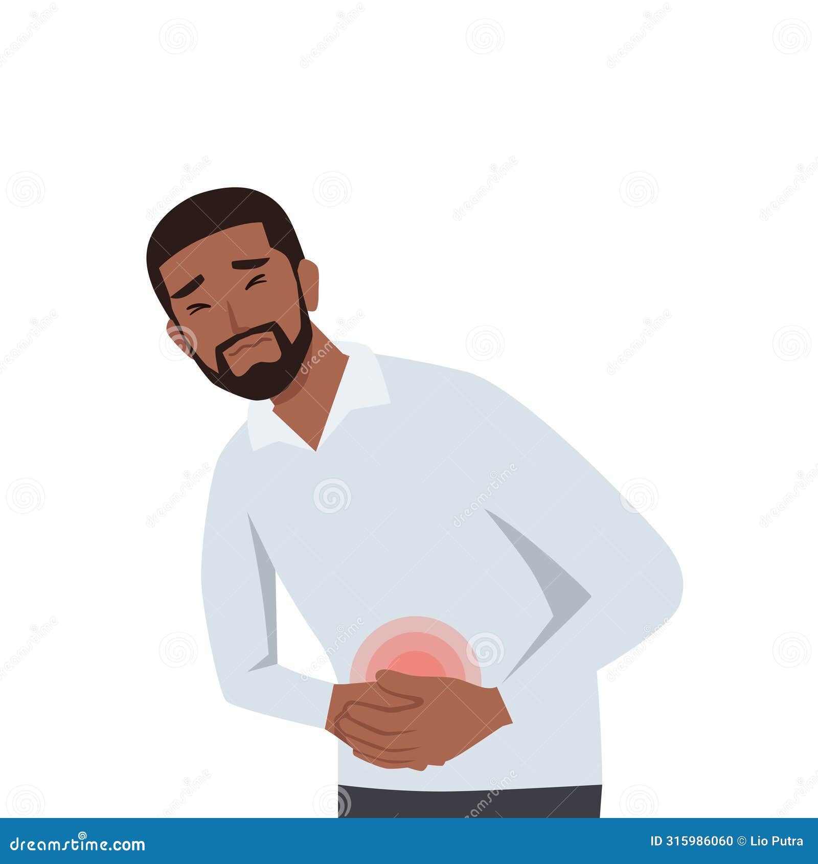 young black unhealthy man suffer from stomach ache or gastritis