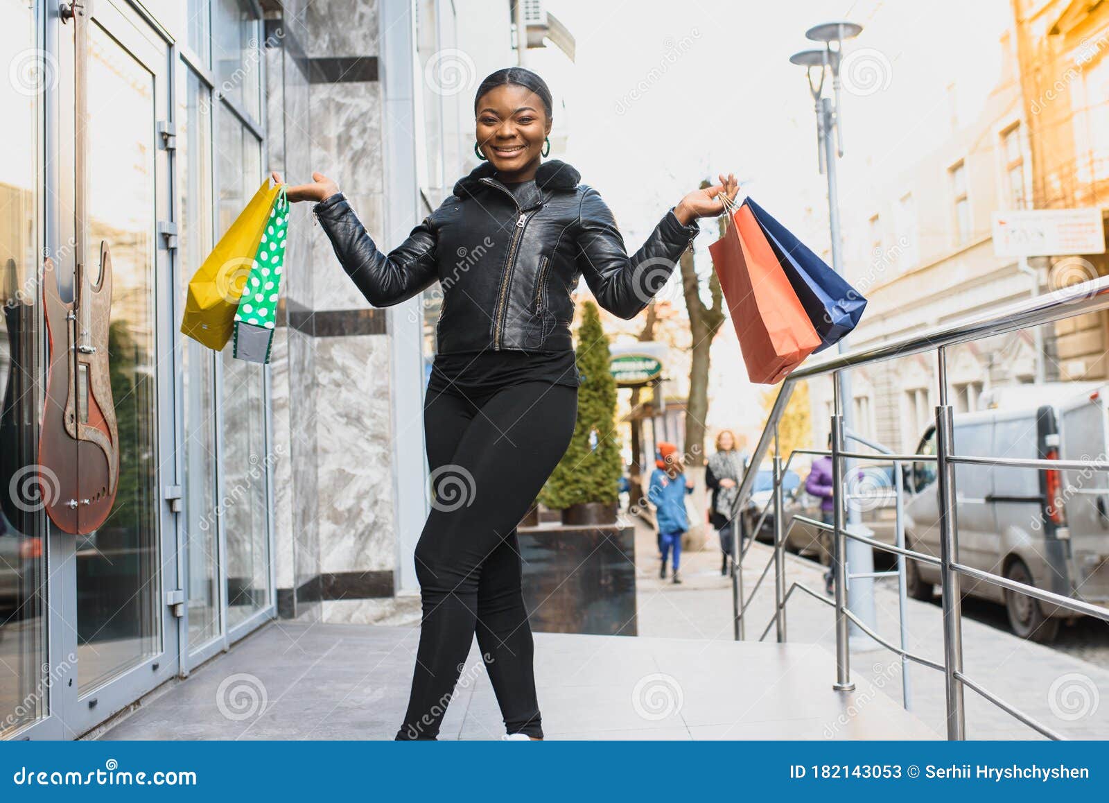 Young Black Woman Holding Shopping Bags Stock Image - Image of fashion ...