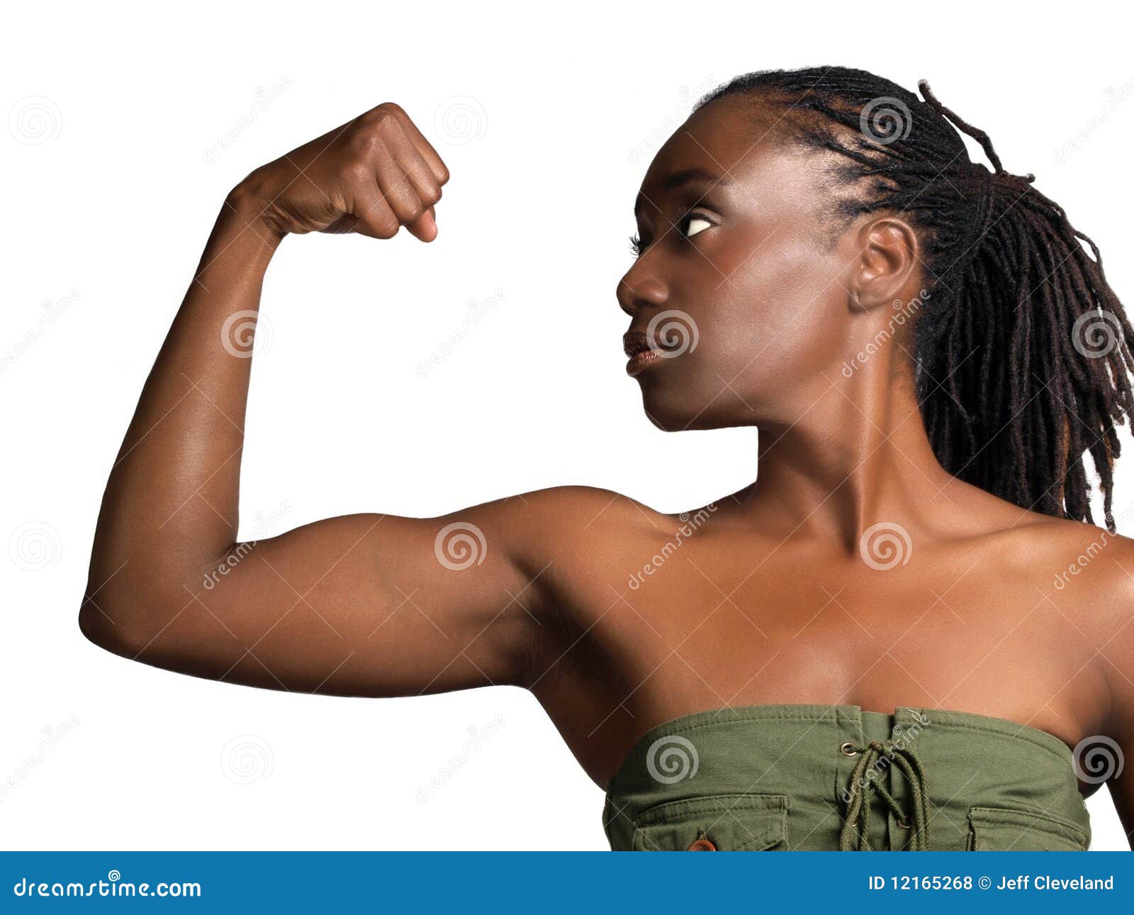 Young Black Woman Profile Showing Biceps Stock Photo - Image of