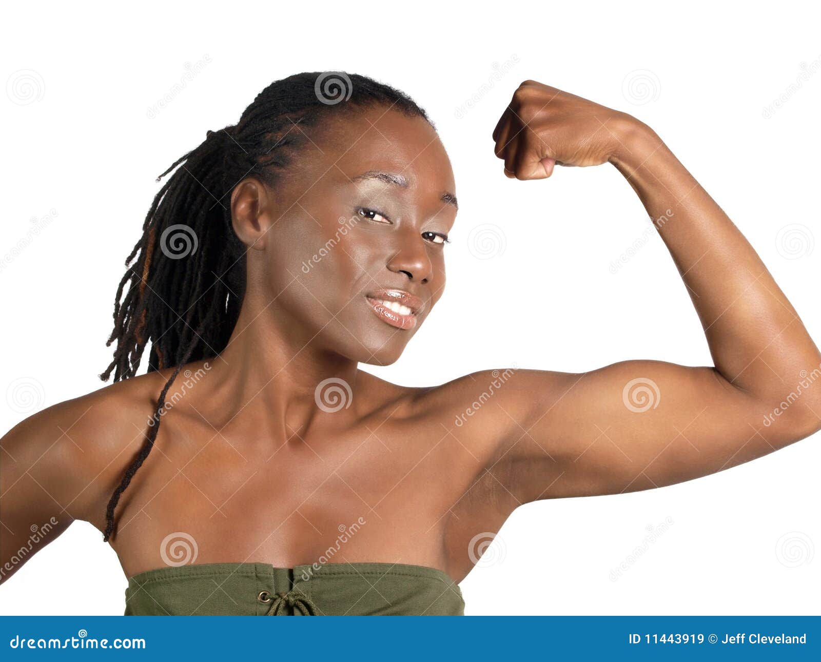 Young Black Woman Showing Strong Flexed Bicep Stock Image - Image