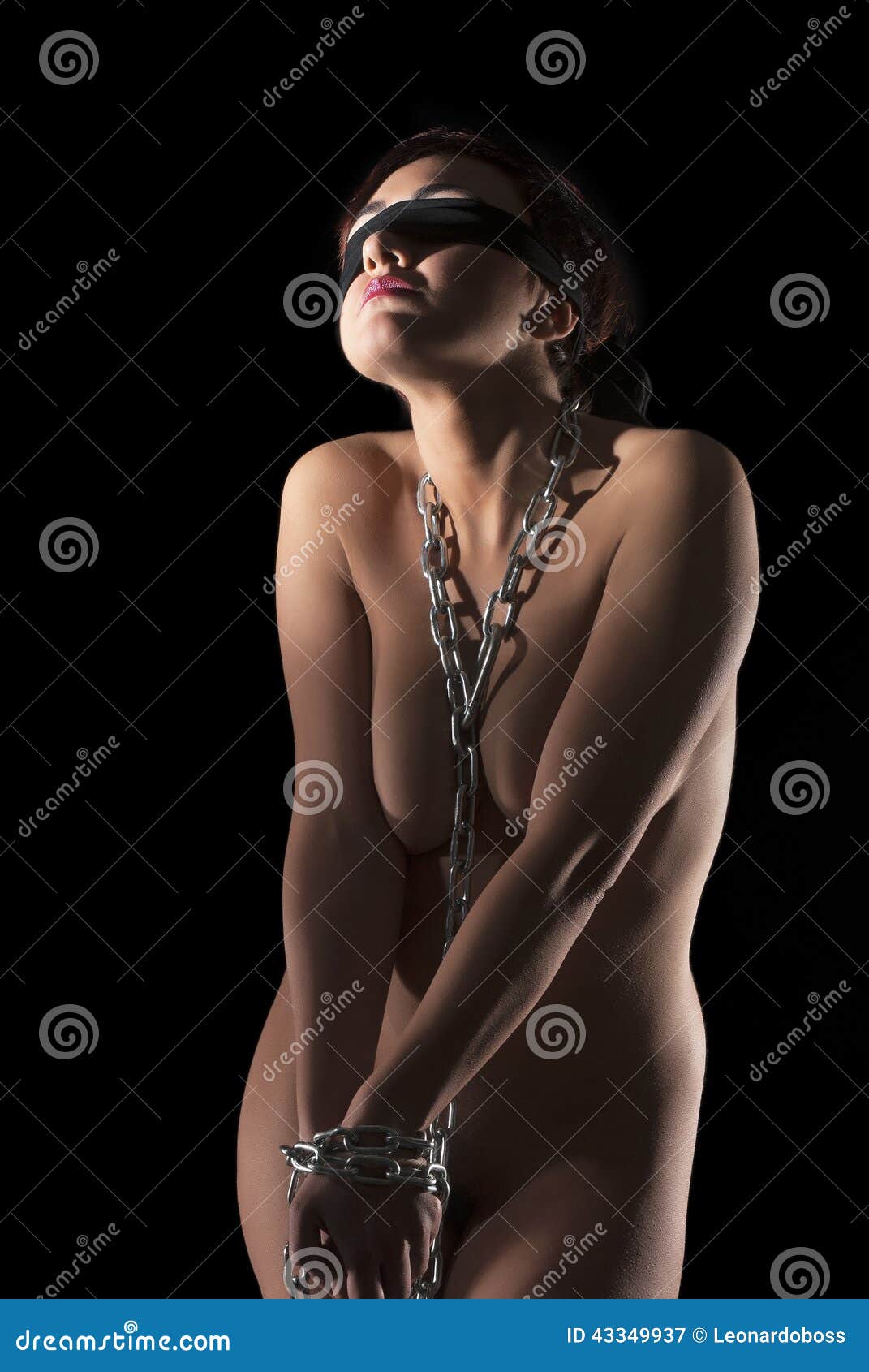 Young Blindfolded Nude Woman Tied Up with Chain Stock Image - Image of  crime, girl: 43349937